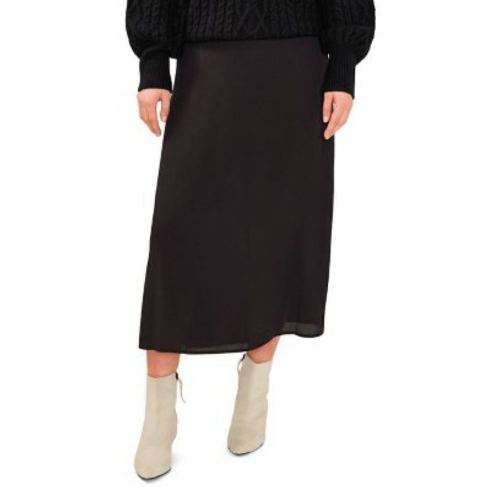VINCE CAMUTO Rich Black Midi Skirt‎ Lined Elastic Waistband Versatile NWT Sz L